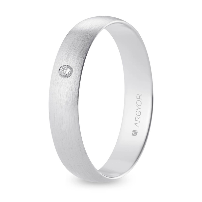 Alianza de boda oro blanco 9k acabado satinado con diamante 4.5 mm