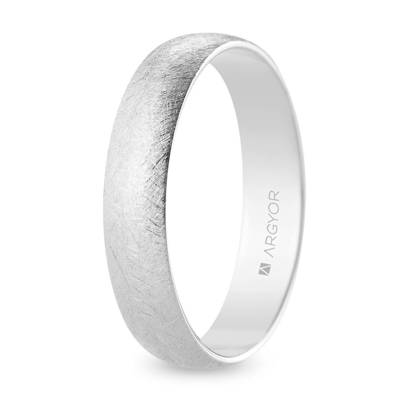 Alianza de boda oro blanco 9k acabado hielo interior plano 4.5 mm