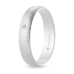 Alianza de boda oro blanco 9k acabado hielo con diamante interior plano 4.5 mm