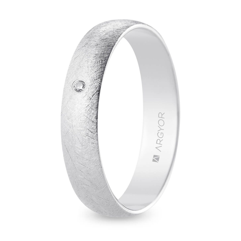 Alianza de boda oro blanco 9k acabado hielo con diamante interior plano 4.5 mm