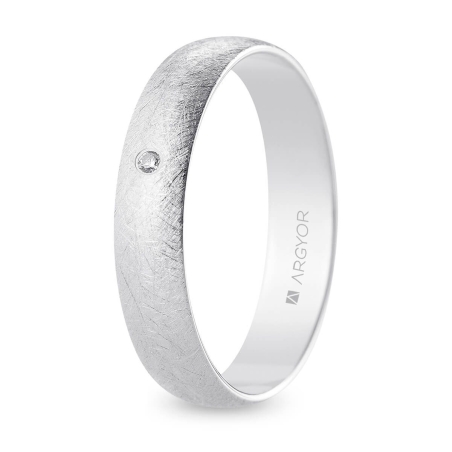 Alianza de boda oro blanco 9k acabado hielo con diamante interior plano 4.5 mm