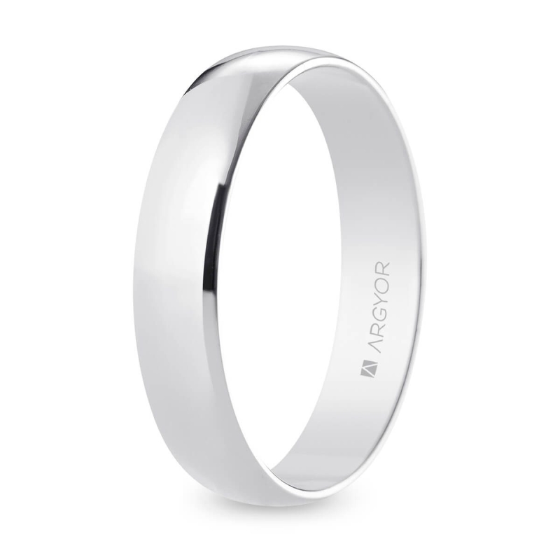 Alianza de boda oro blanco 9k acabado pulido interior plano 4.5 mm