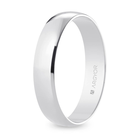 Alianza de boda oro blanco 9k acabado pulido interior plano 4.5 mm