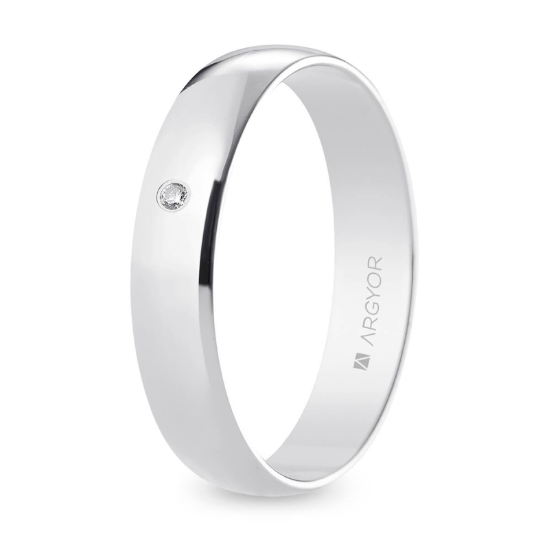 Alianza de boda oro blanco 9k acabado pulido con diamante interior plano 4.5 mm