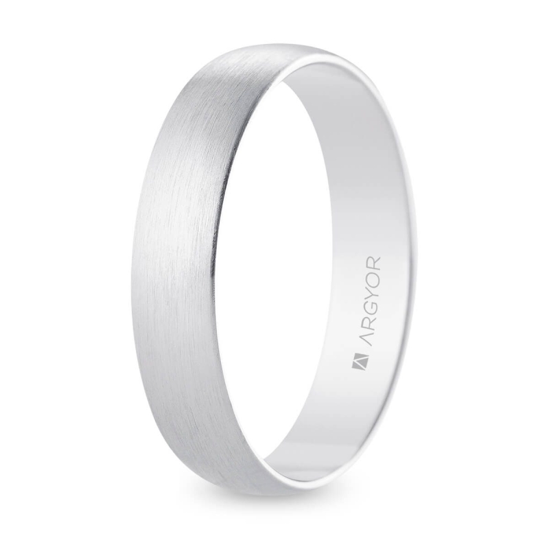 Alianza de boda oro blanco 9k acabado satinado interior plano 4.5 mm