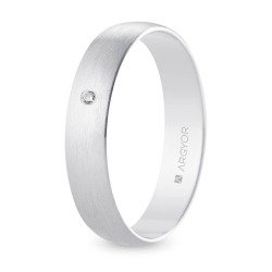 Alianza de boda oro blanco 9k acabado satinado con diamante interior plano 4.5 mm
