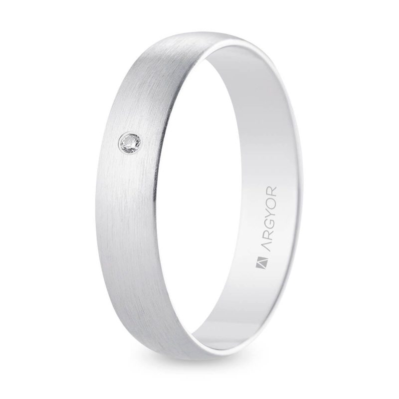 Alianza de boda oro blanco 9k acabado satinado con diamante interior plano 4.5 mm