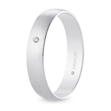 Alianza de boda oro blanco 9k acabado satinado con diamante interior plano 4.5 mm