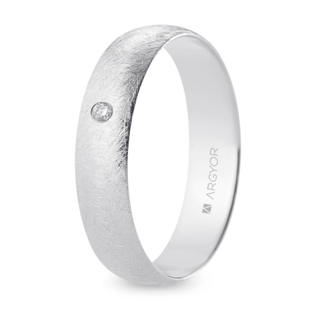 Alianza de boda oro blanco 9k acabado hielo con diamante 5 mm