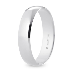 Alianza de boda media caña oro blanco 18k acabado pulido 5 mm