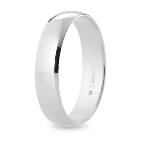 Alianza de boda media caña oro blanco 18k acabado pulido 5 mm