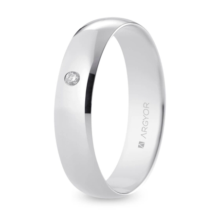 Alianza de boda oro blanco 9k acabado pulido con diamante 5 mm
