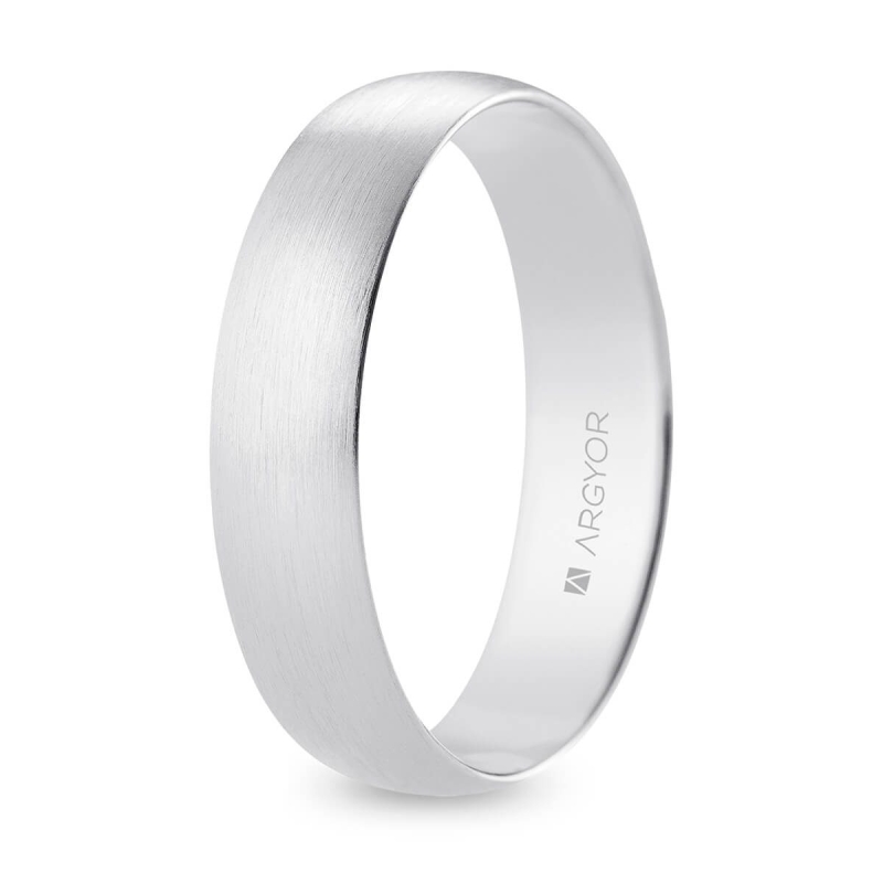 Alianza de boda media caña oro blanco 18k acabado satinado 5 mm