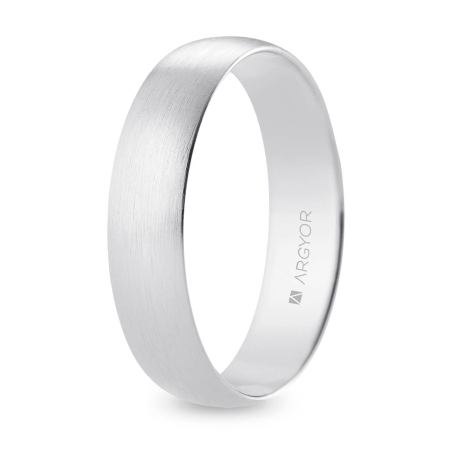 Alianza de boda media caña oro blanco 18k acabado satinado 5 mm