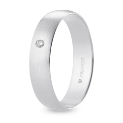 Alianza de boda oro blanco 9k acabado satinado con diamante 5 mm
