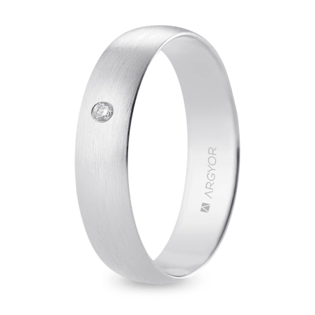 Alianza de boda oro blanco 9k acabado satinado con diamante 5 mm