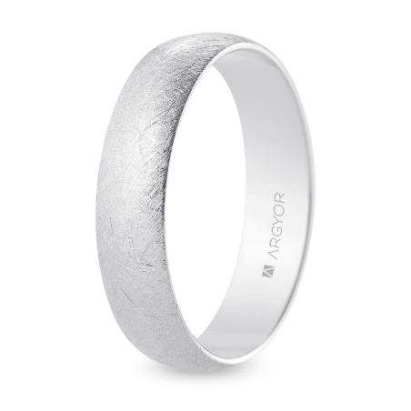 Alianza de boda oro blanco 9k acabado hielo interior plano 5 mm
