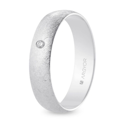 Alianza de boda oro blanco 9k acabado hielo con diamante interior plano 5 mm