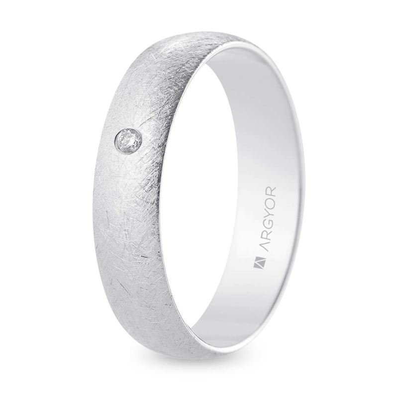 Alianza de boda oro blanco 9k acabado hielo con diamante interior plano 5 mm