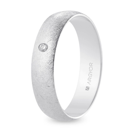 Alianza de boda oro blanco 9k acabado hielo con diamante interior plano 5 mm