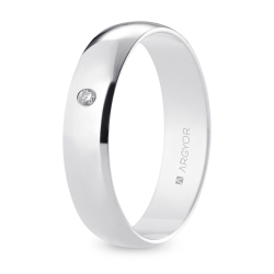 Alianza de boda oro blanco 9k acabado pulido con diamante interior plano 5 mm