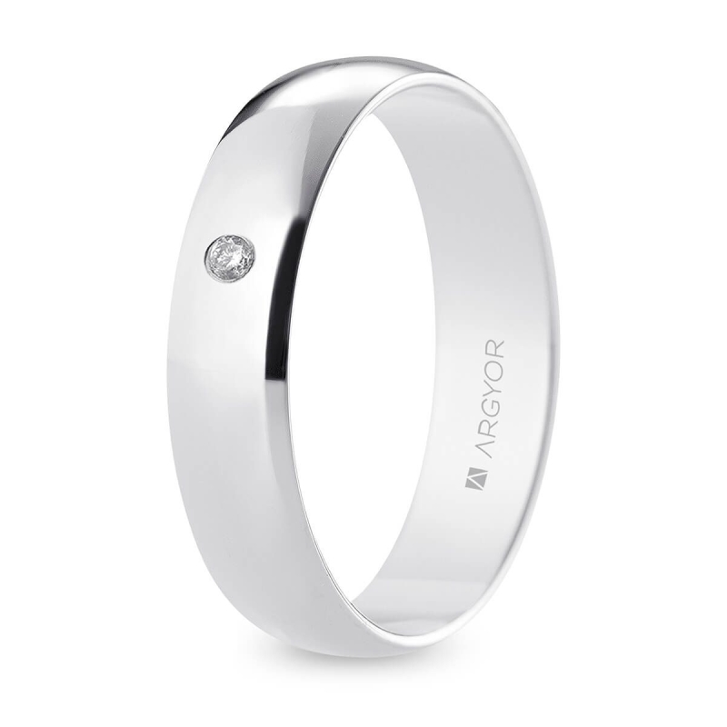Alianza de boda oro blanco 9k acabado pulido con diamante interior plano 5 mm