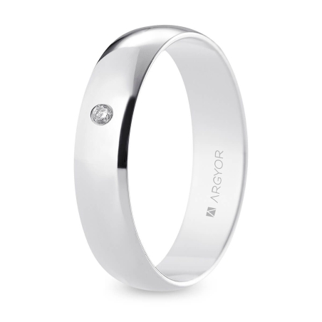 Alianza de boda oro blanco 9k acabado pulido con diamante interior plano 5 mm