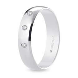 Alianza de boda oro blanco 9k acabado pulido con tres diamantes interior plano 5 mm