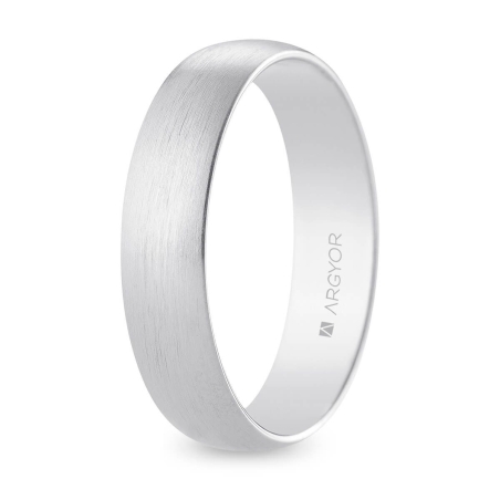 Alianza de boda oro blanco 9k acabado satinado interior plano 5 mm