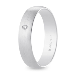 Alianza de boda oro blanco 9k acabado satinado con diamante interior plano 5 mm