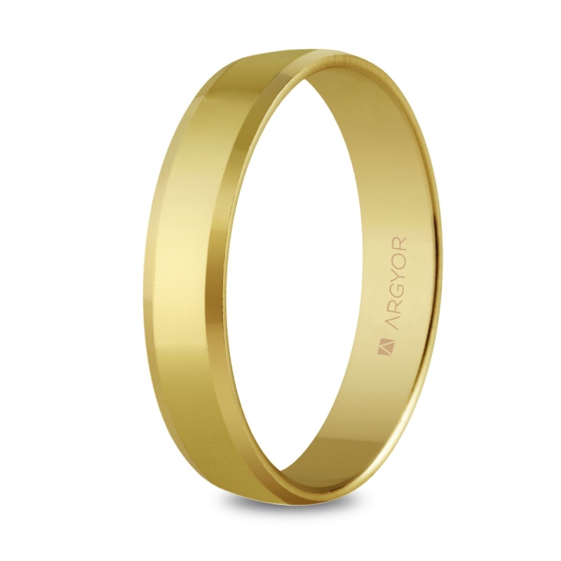 Alianza de boda oro amarillo 9k plana biselada acabado brillo 4 mm