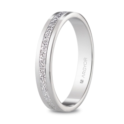 Alianza de boda oro blanco 9k plana acabado diamantado 3.5 mm