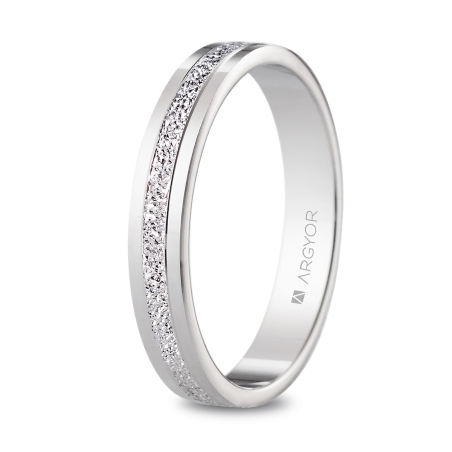 Alianza de boda oro blanco 9k plana acabado diamantado 3.5 mm