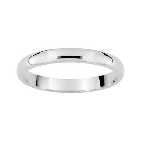 Alianza de boda oro blanco 9k media caña pulida fina 2.5 mm