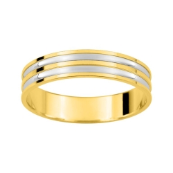 Alianza de boda bicolor oro amarillo y blanco rodiada 9k 4 mm modelo 5140210R