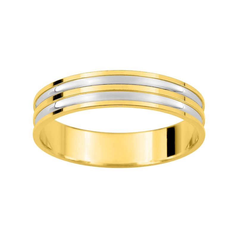 Alianza de boda bicolor oro amarillo y blanco rodiada 9k 4 mm modelo 5140210R