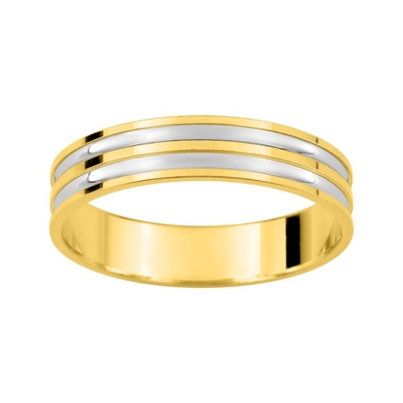Alianza de boda bicolor oro amarillo y blanco rodiada 9k 4 mm modelo 5140210R