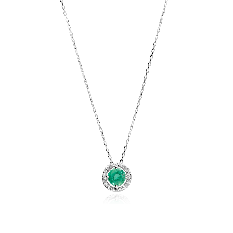 GARGANTILLA "COLOR LIFE" ORO BLANCO 18K ESMERALDA Y CIRCONITAS