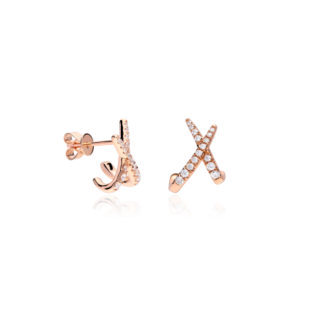 Pendientes Oro rosa 18k y diamantes 0.26cts "Crois"