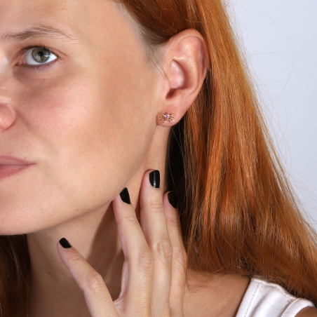 Pendientes Oro 18k y gema rosa "Araña"