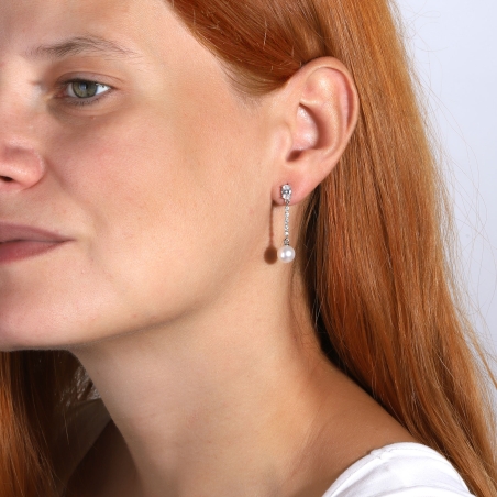 Pendientes Oro 18k, circonitas y perlas "Jolie"