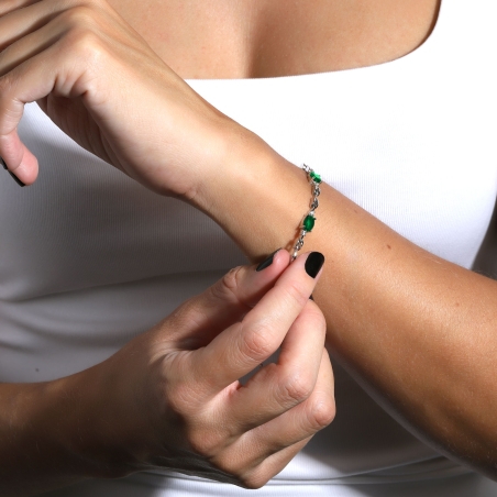 Pulsera Plata de ley y circonitas Verdes "Crystal"