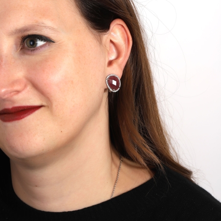 Pendientes plata de ley, circonitas y piedra morada "Geeam"