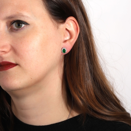 Pendientes Plata primera ley y circonitas verdes "Eyre"