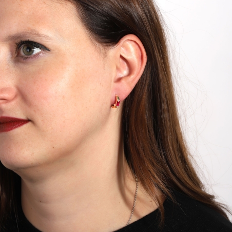 Aros Plata Primera Ley Y Circonita Roja "Sukoshi"