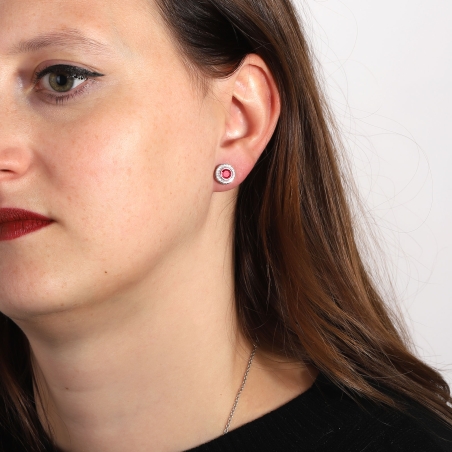 Pendientes Plata primera ley y circonitas rojas "Allende"