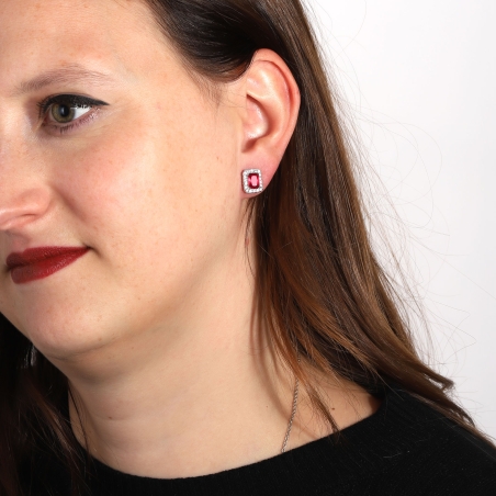 Pendientes Plata primera ley y circonitas rojas "Austen"