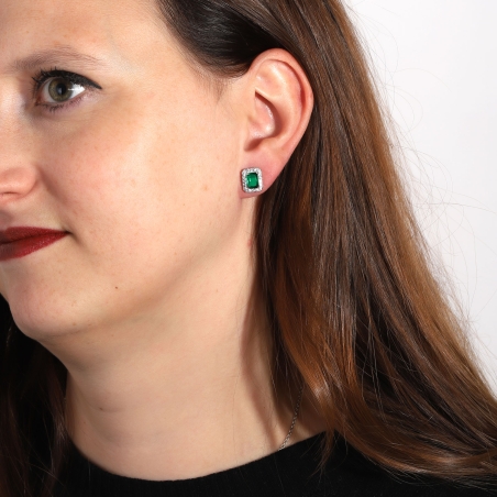 Pendientes Plata primera ley y circonitas verdes "Austen"