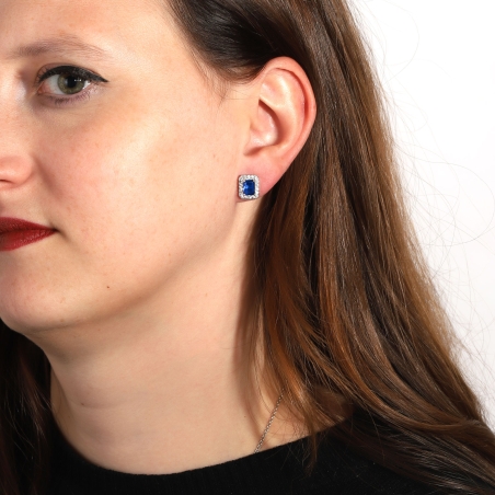 Pendientes Plata primera ley y circonitas Azules "Austen"