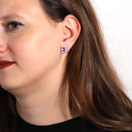 Pendientes Plata primera ley y circonitas moradas "Austen"